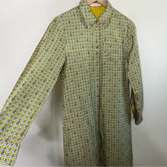 Tory Burch Monogram Logo Allover Print Button Front Shirt Dress Womens Size 4 - Picture 3 of 8